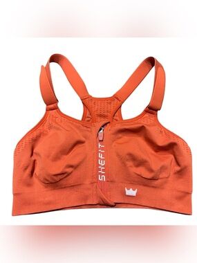 SHEFIT ZIP FRONT Ultimate High Impact Sports Bra Adjustable Size XS Orange
